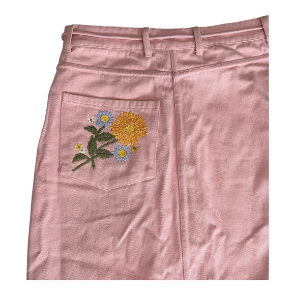 Hannah ArtWear Paula Skirt Embroidered Flower Denim Skirt Sz Small Cottage Core - Picture 3 of 7
